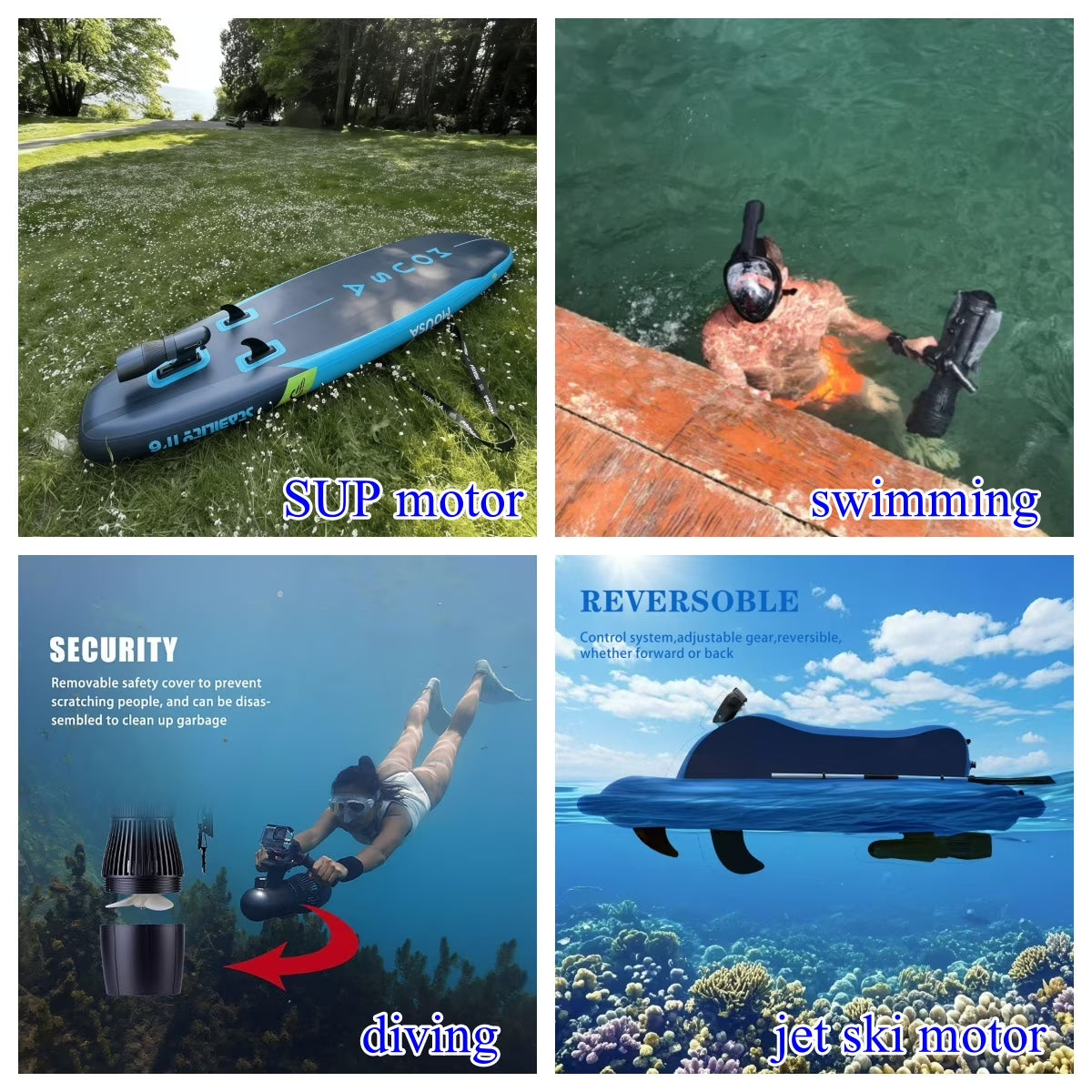Underwater Scooter 500W RC Sup Motor 10-Speed Switch, 40M Depth Swimming Pool Sea Scooter for Jet Surfboard, 30M Waterproof Bag