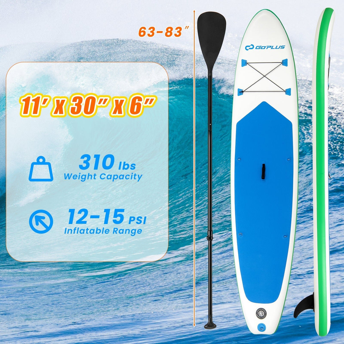 11 Feet Premium SUP Inflatable Stand Up Paddle Board with Accessories and Repair Kit-L - Aloha Swim Wellness