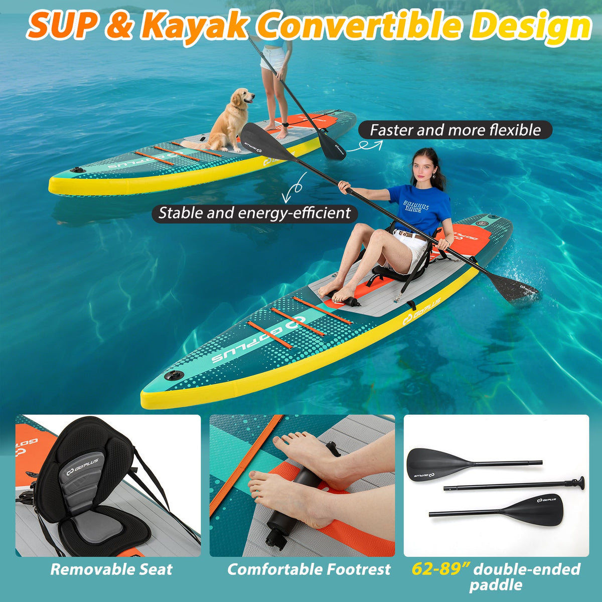 11-Foot Inflatable SUP & Kayak Hybrid Paddle Board for Adults
