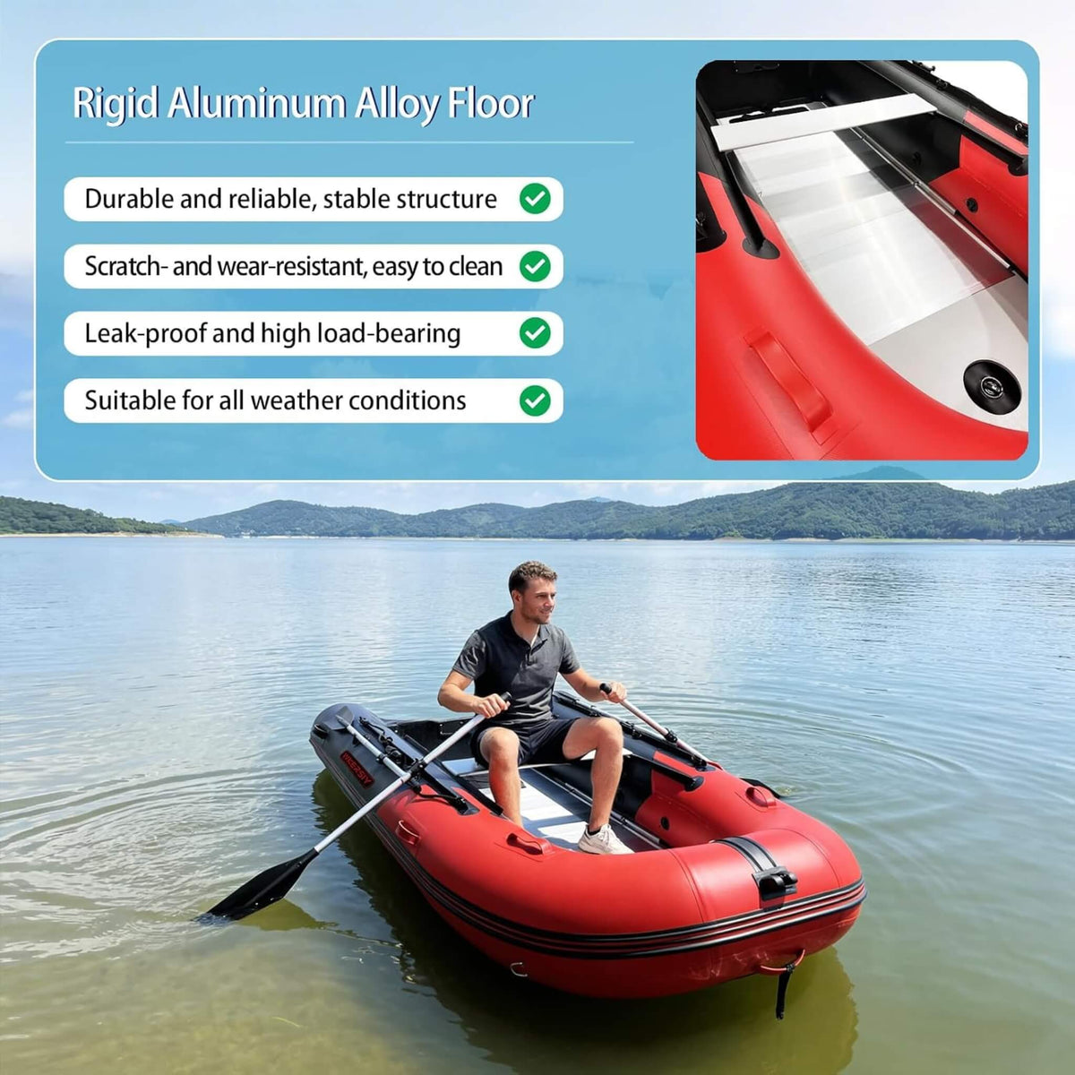 11FT Heavy-Duty Inflatable Dinghy – Aluminum Floor, V-Keel & Oars
