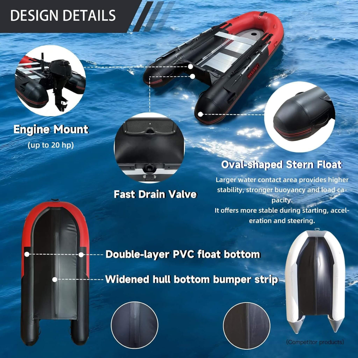 11FT Heavy-Duty Inflatable Dinghy – Aluminum Floor, V-Keel & Oars