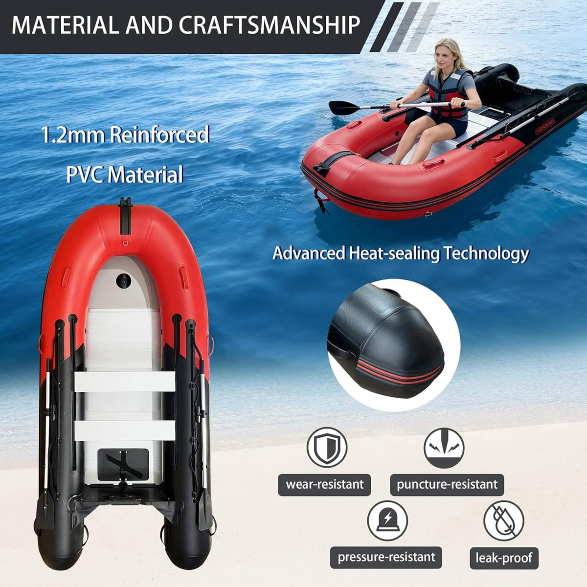 11FT Heavy-Duty Inflatable Dinghy – Aluminum Floor, V-Keel & Oars