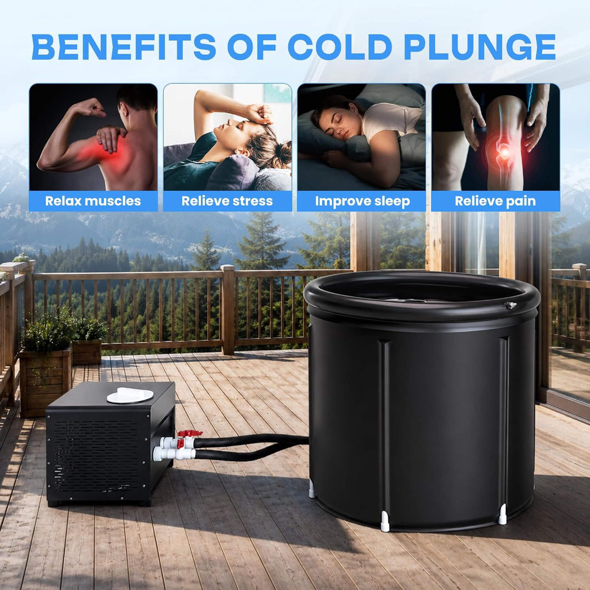 1/3 HP Foldable Cold Plunge Tub with Smart Water Chiller, Filter & Pump