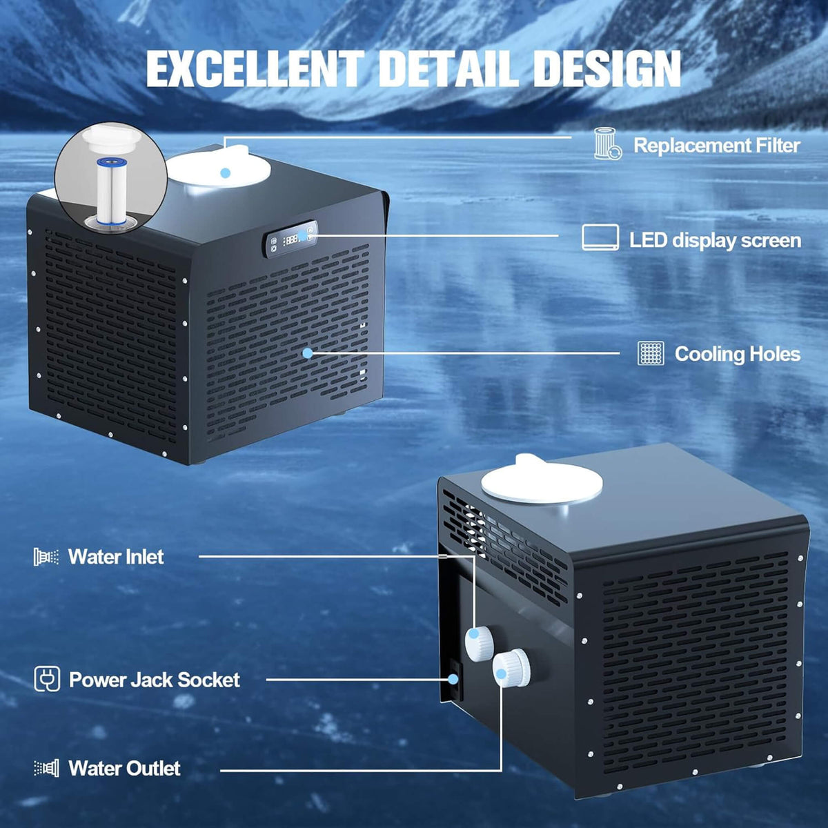 1/3 HP Foldable Cold Plunge Tub with Smart Water Chiller, Filter & Pump