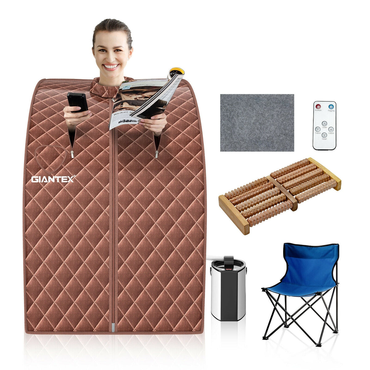 Portable Steam Sauna Tent – 800W Steamer, Remote Control & Foot Massage Roller