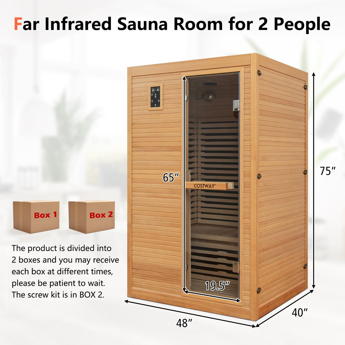 2-Person Canadian Hemlock Infrared Sauna with Red Light Panel