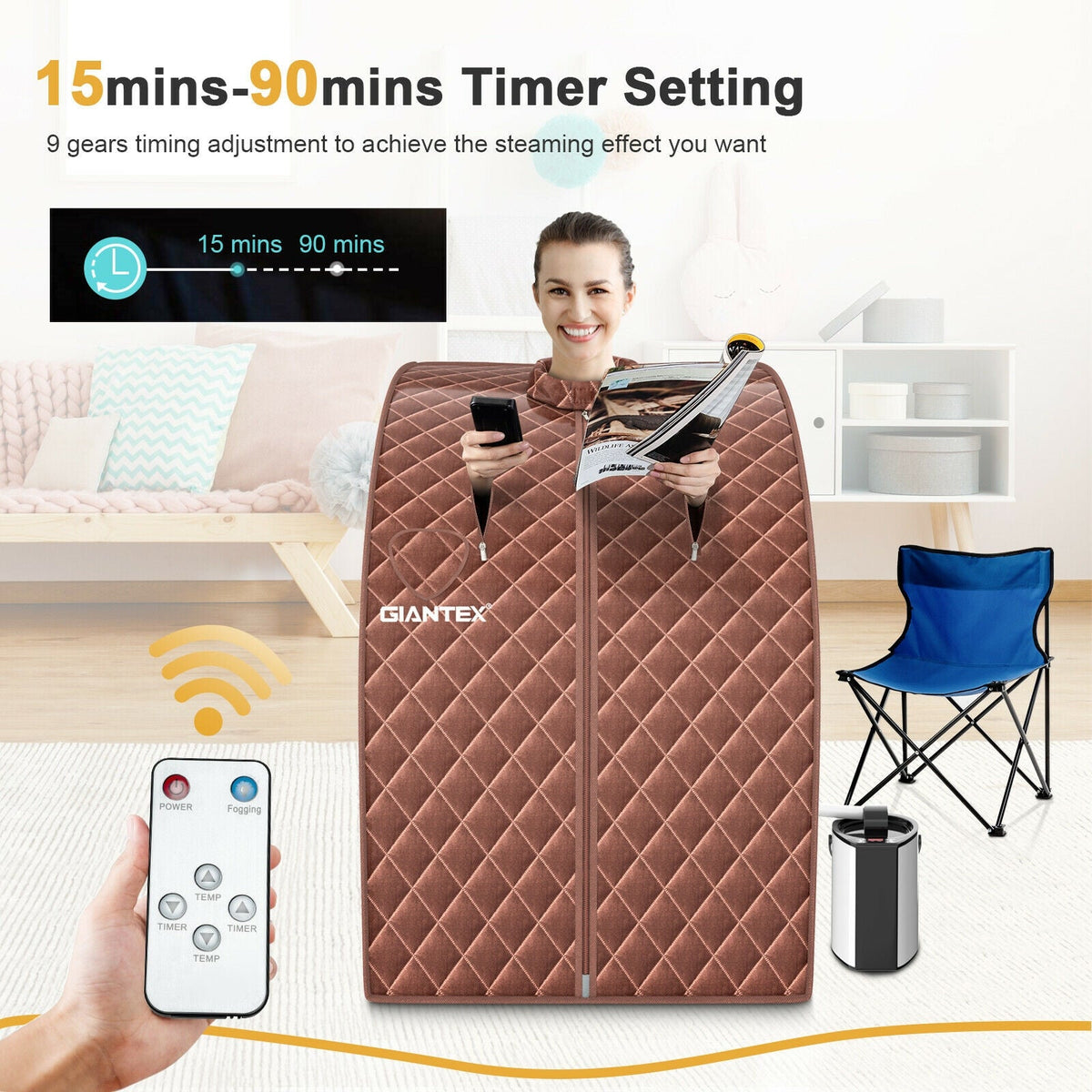 Portable Steam Sauna Tent – 800W Steamer, Remote Control & Foot Massage Roller