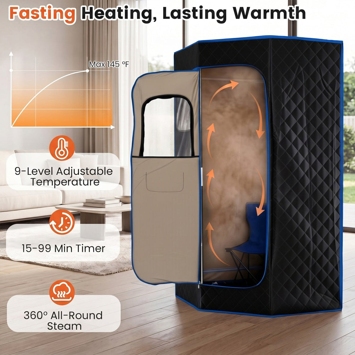 Portable Steam Sauna Tent – 800W Steamer, 3L Tank & Adjustable Temperature Control