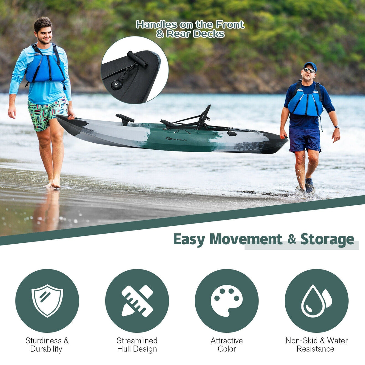 Sit-on-Top Fishing Kayak – Stable V-Chine Hull with Rod Holders & Storage