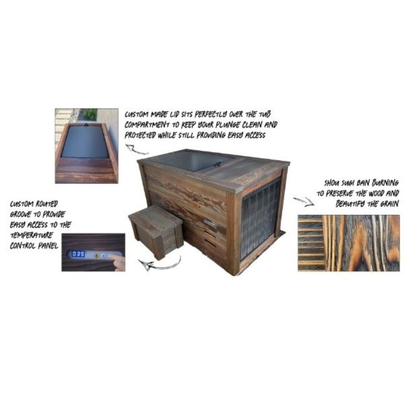 Handcrafted Redwood Cold Plunge – Shou Sugi Ban Finish with 1/4 HP Chiller