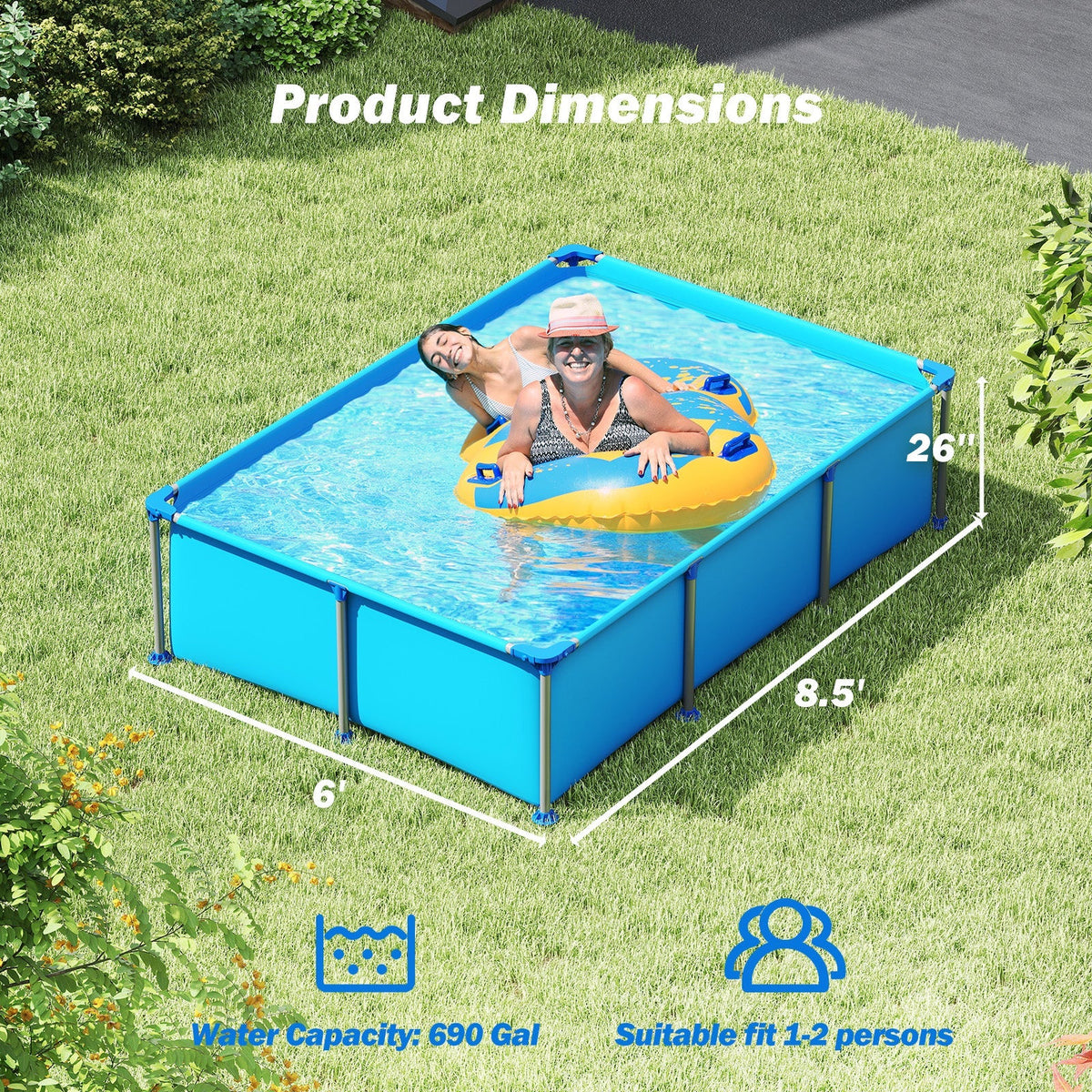 690/978/1158/1617 Gal Outdoor Family Swimming Pool with Metal Frame - Aloha Swim Wellness