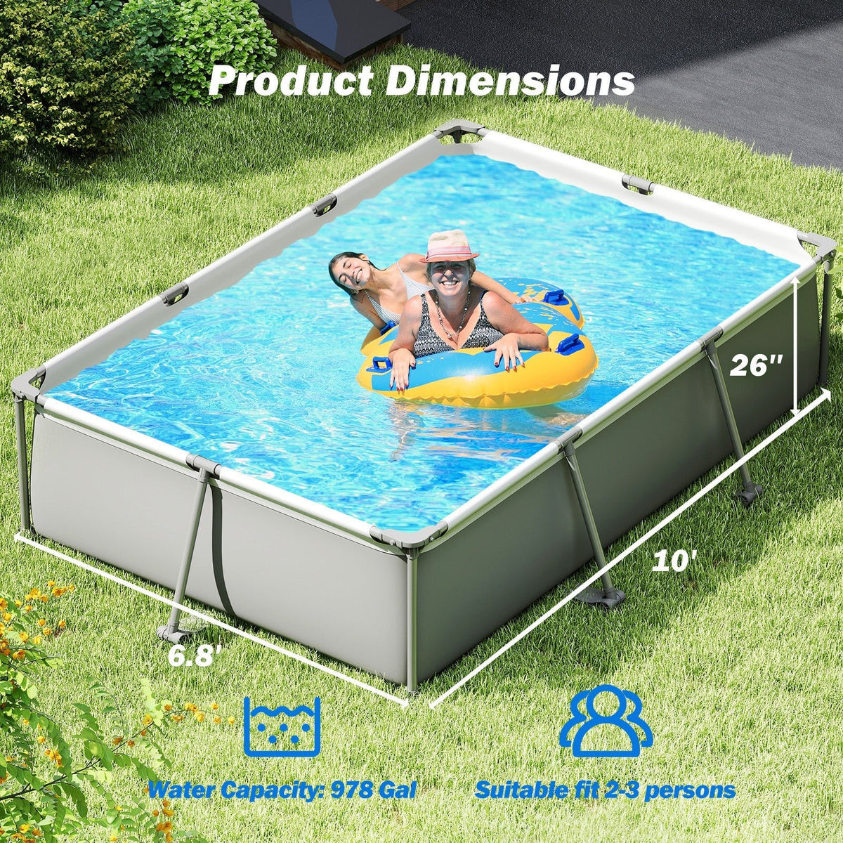 690/978/1158/1617 Gal Outdoor Family Swimming Pool with Metal Frame - Aloha Swim Wellness