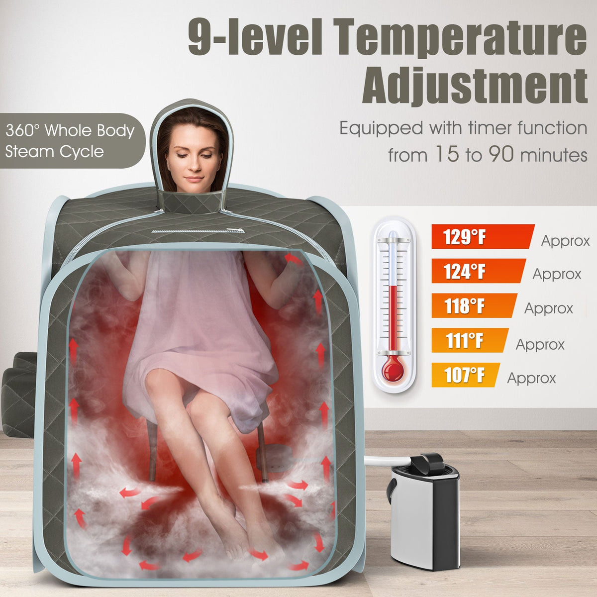 800W Portable Steam Sauna Tent – 3L Stainless Steel Steamer with Adjustable Controls
