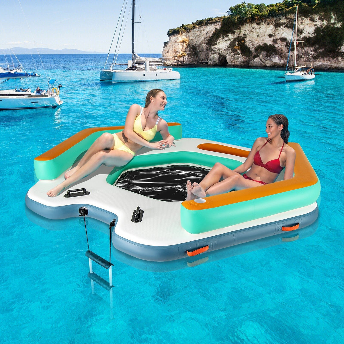 8.7-Foot Inflatable Floating Dock – 660 lb Capacity with Swim Lounge & Accessories - Aloha Swim Wellness