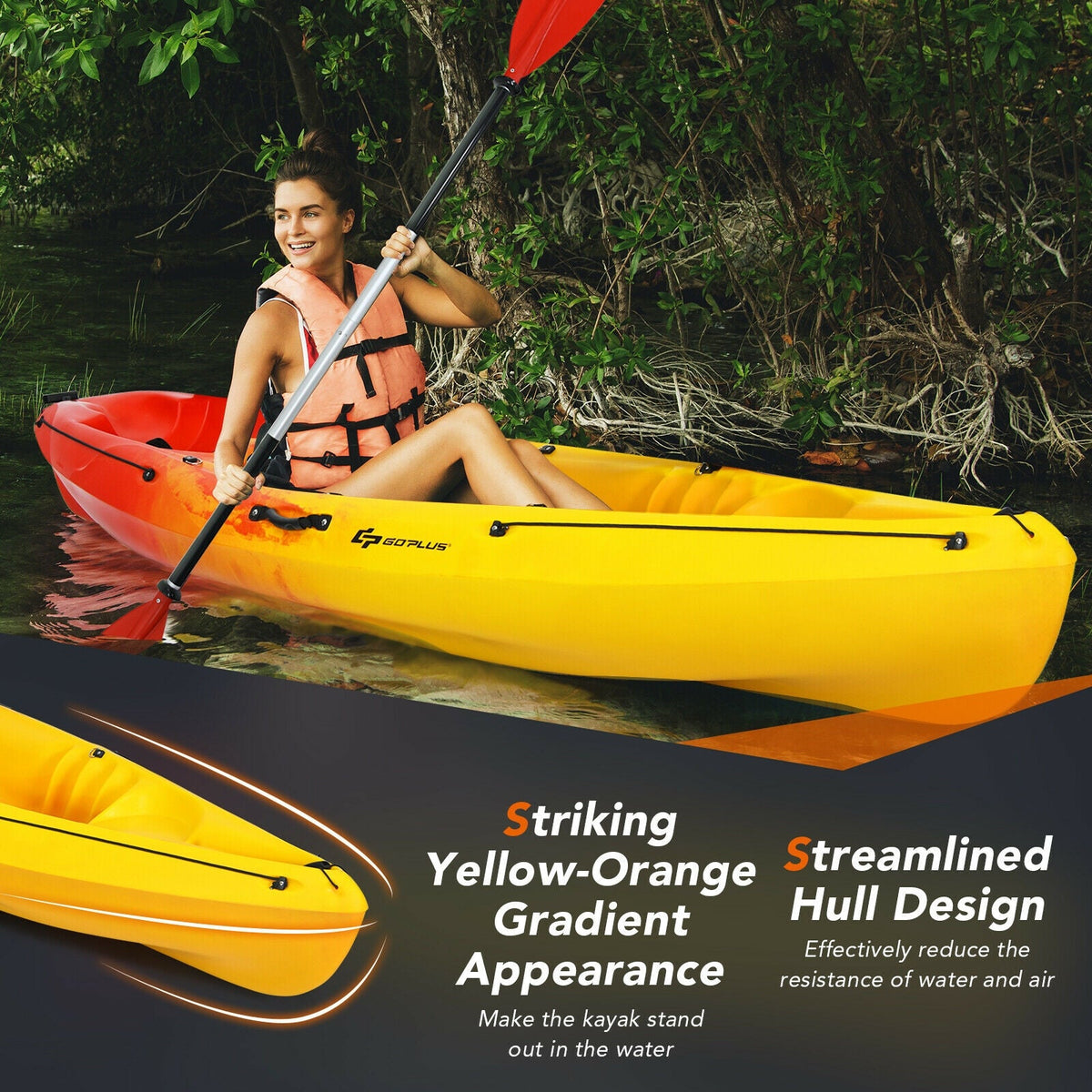Single Sit-on-Top Kayak – V-Chine Fishing & Recreational Kayak with Detachable Aluminum Paddle