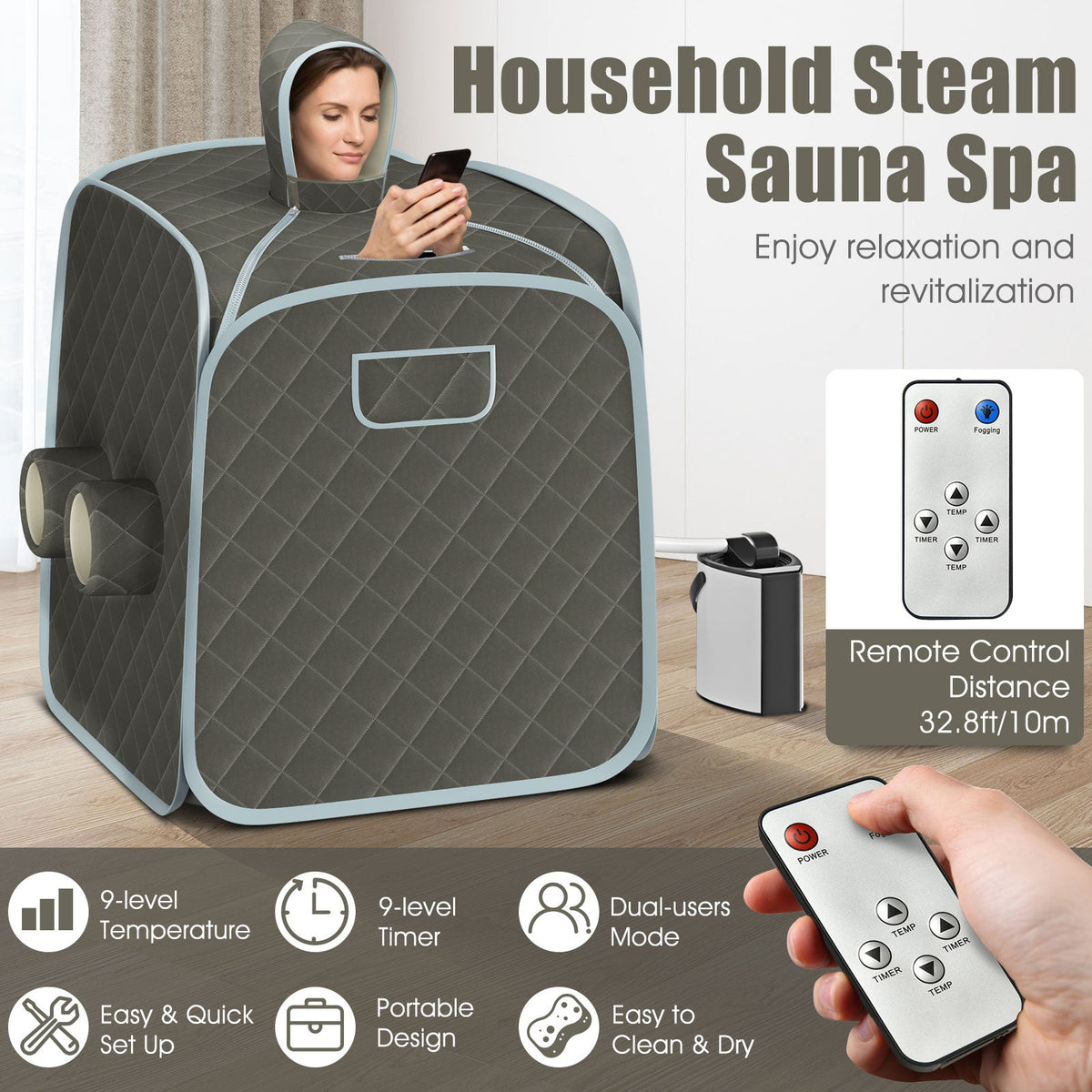 800W Portable Steam Sauna Tent – 3L Stainless Steel Steamer with Adjustable Controls