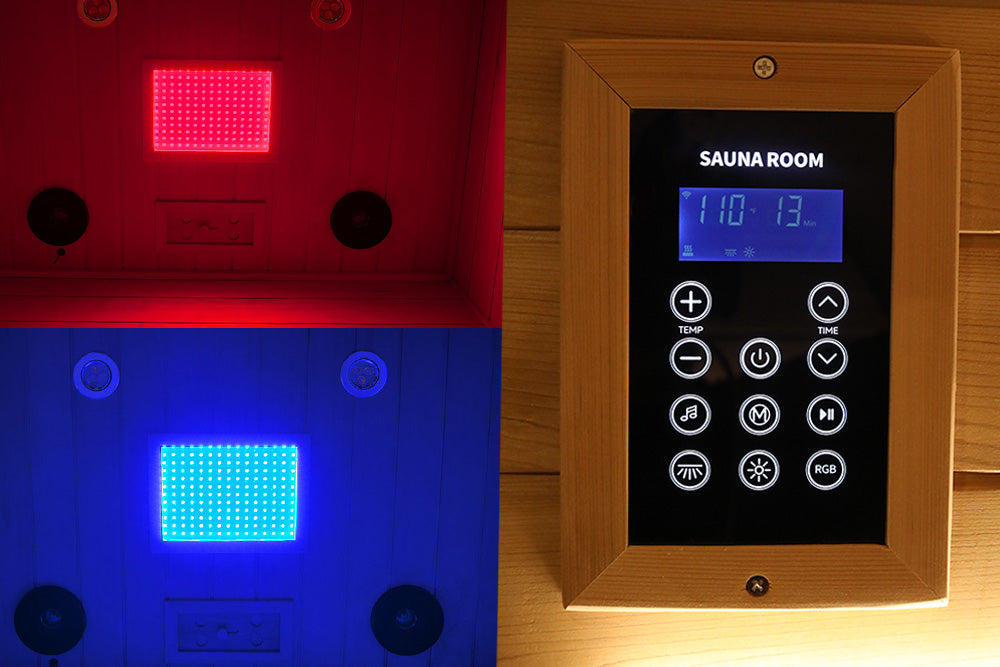 SR02 2-Person Red Cedar Infrared Sauna – Carbon Heating, LED Lighting & Bluetooth Audio