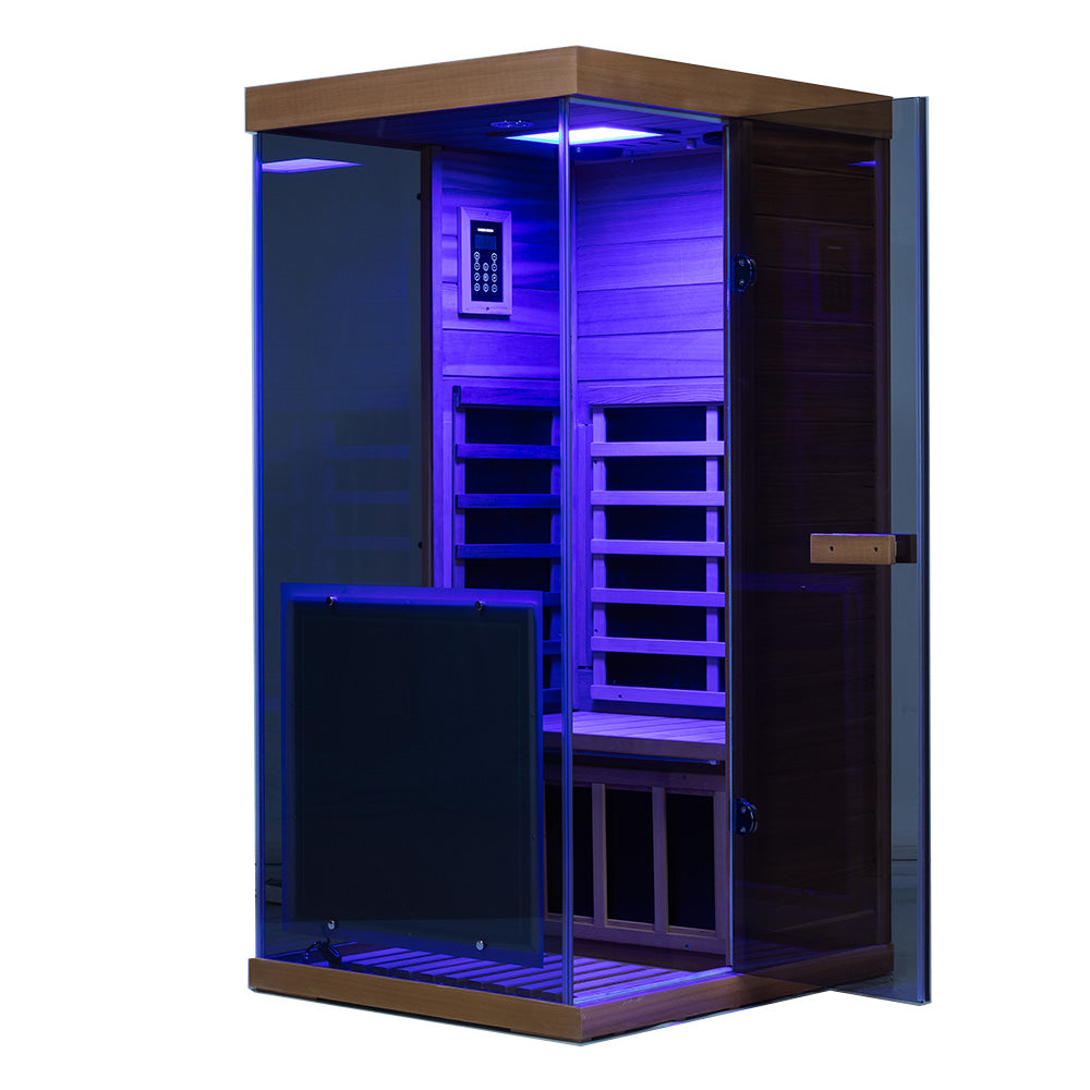 Wizzisaunas 909MX Panoramic Infrared Sauna – Smart App Control & 270° Glass Design