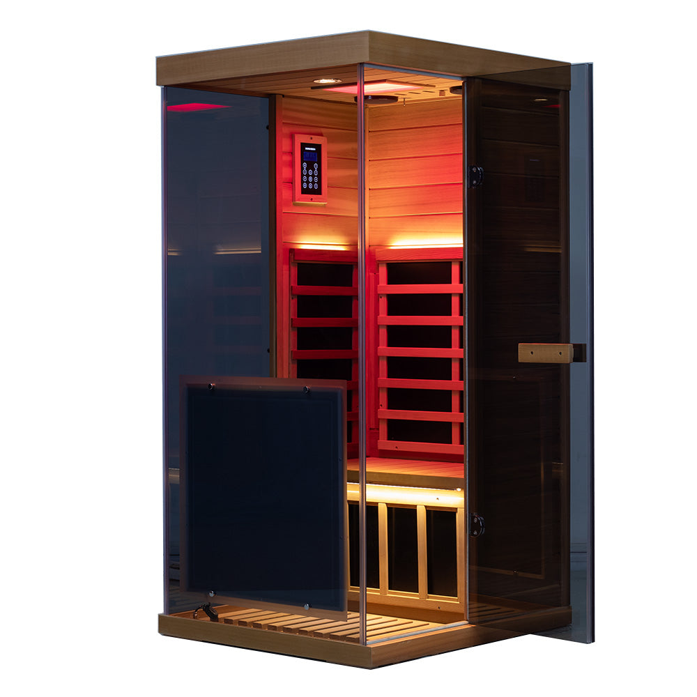 Wizzisaunas 909MX Panoramic Infrared Sauna – Smart App Control & 270° Glass Design