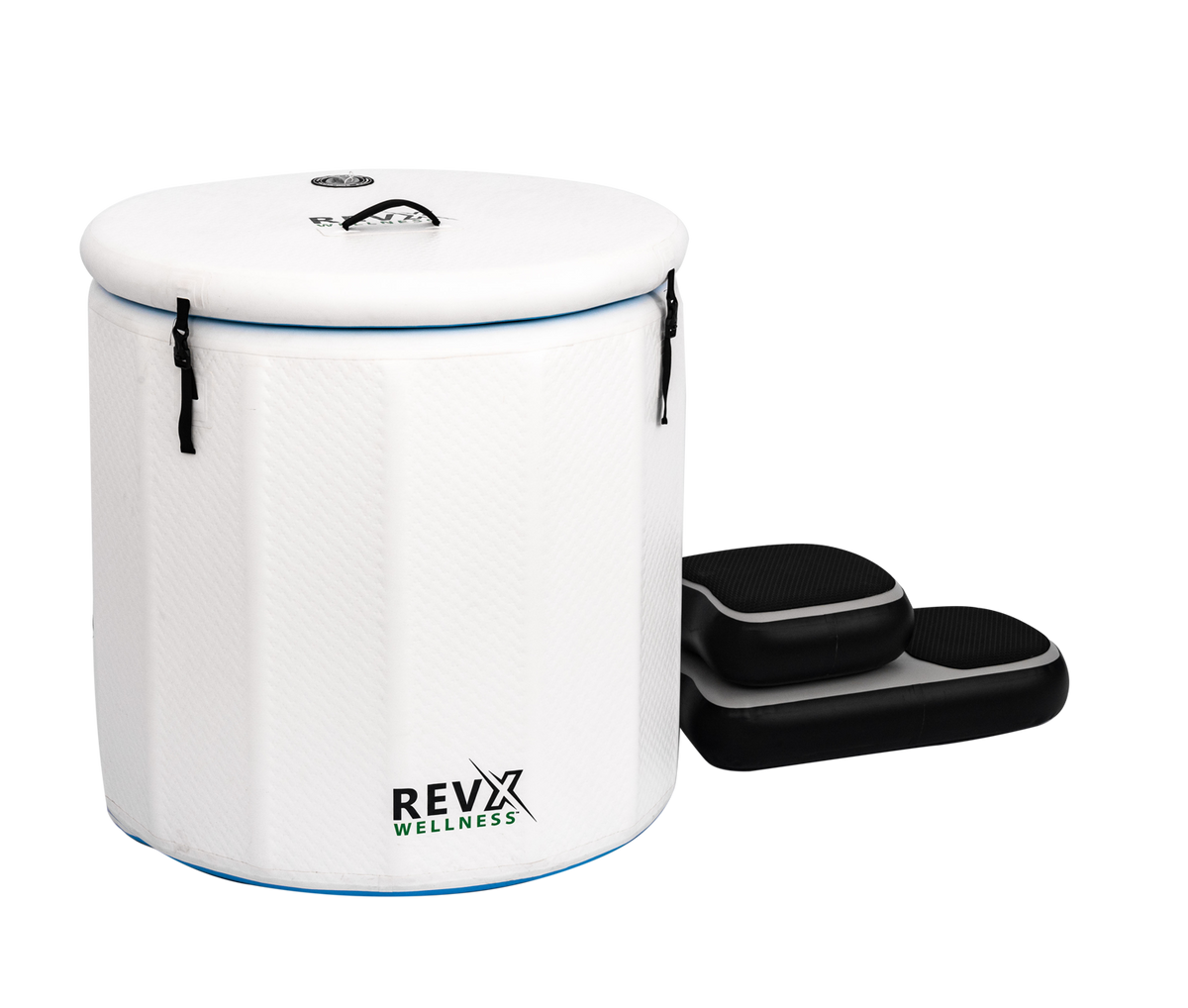 RevX Inflatable Barrel Cold Plunge – Insulated Portable Tub with Inflatable Steps
