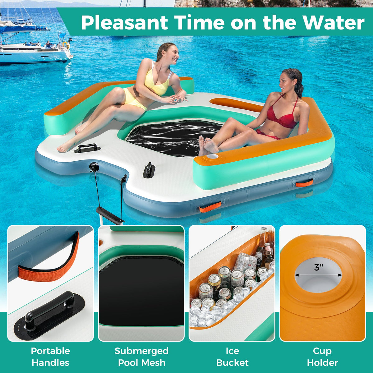 8.7-Foot Inflatable Floating Dock – 660 lb Capacity with Swim Lounge & Accessories