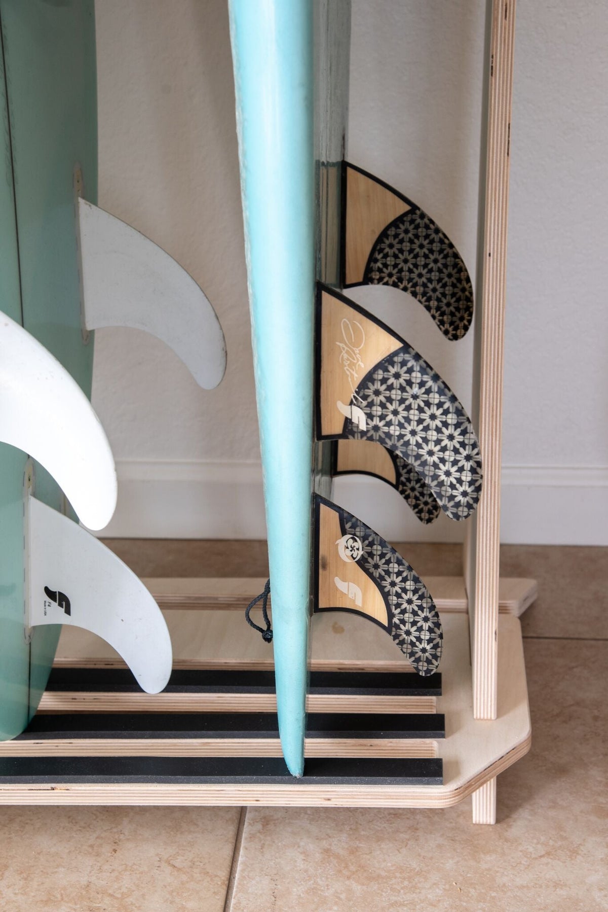 Freestanding Surfboard Rack – Baltic Birch Floor Display with Protective Padding