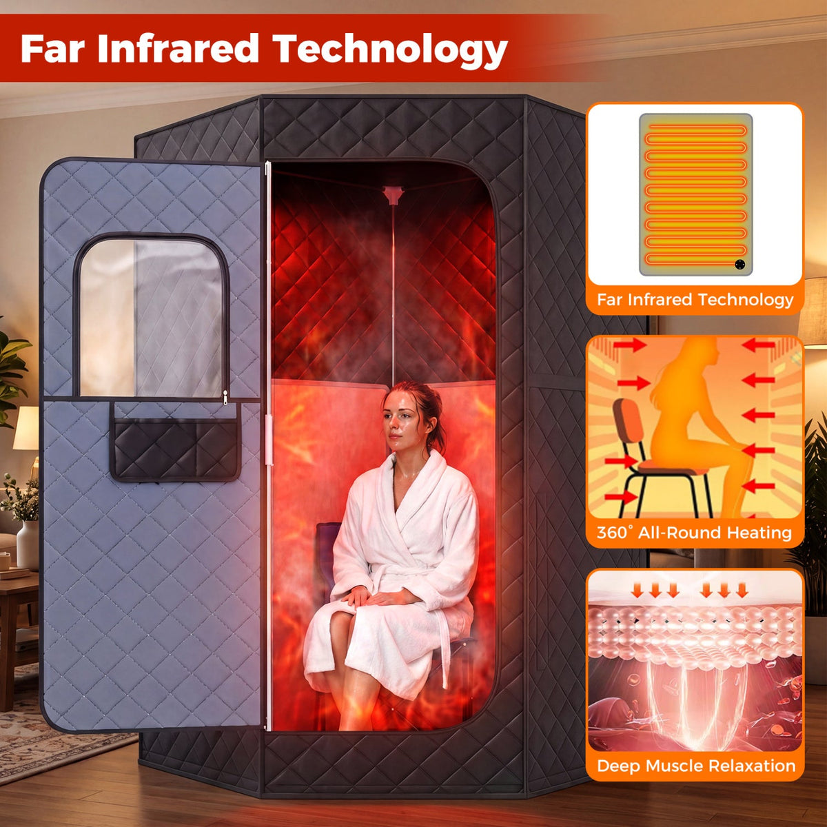 Portable Infrared Sauna Tent with Heated Foot Pad