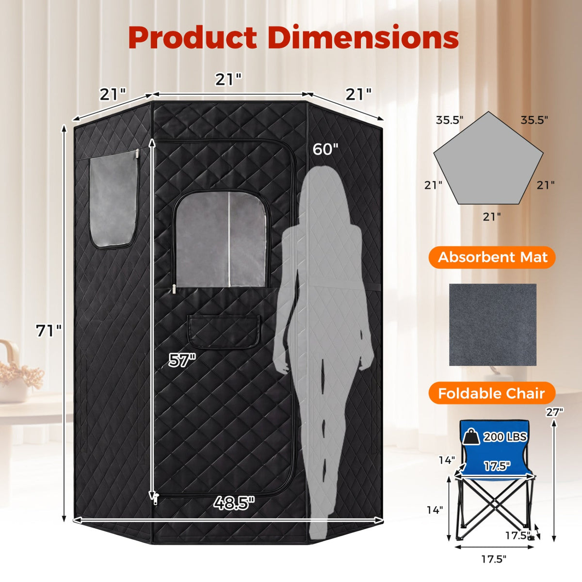 Portable Far-Infrared Sauna Tent – Carbon Heaters, Heated Foot Pad & Adjustable Controls