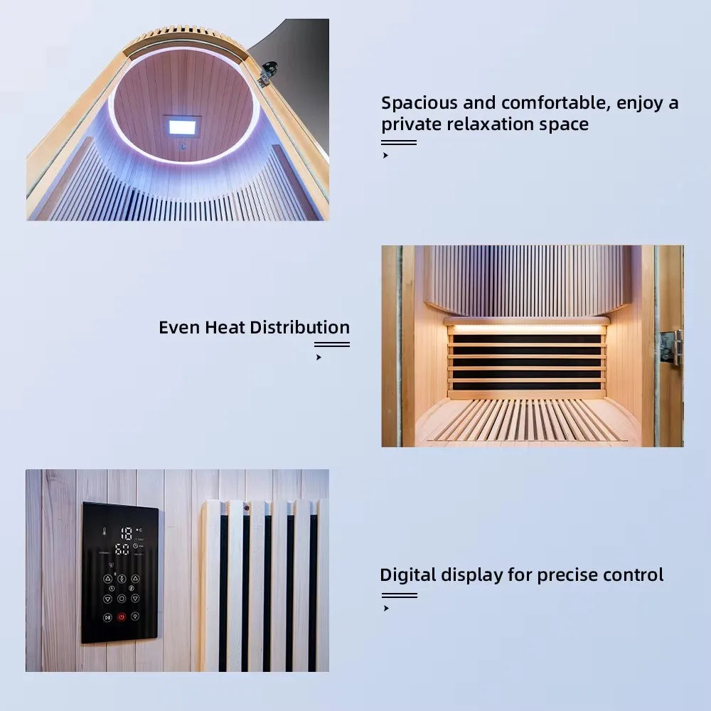 One-Person Indoor Dome Sauna – Solid Wood Cabin with Digital Controls & USB Port