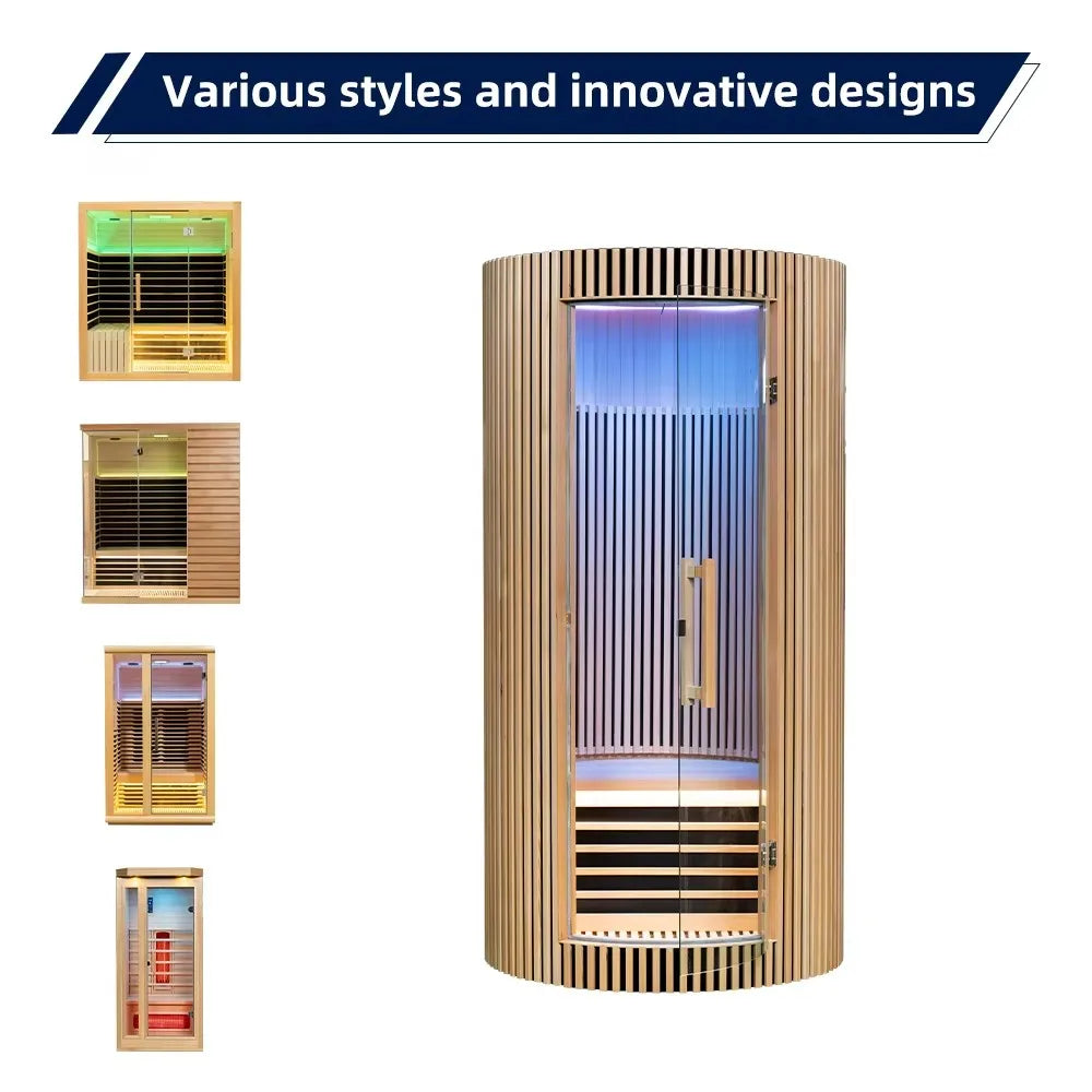 One-Person Indoor Dome Sauna – Solid Wood Cabin with Digital Controls & USB Port