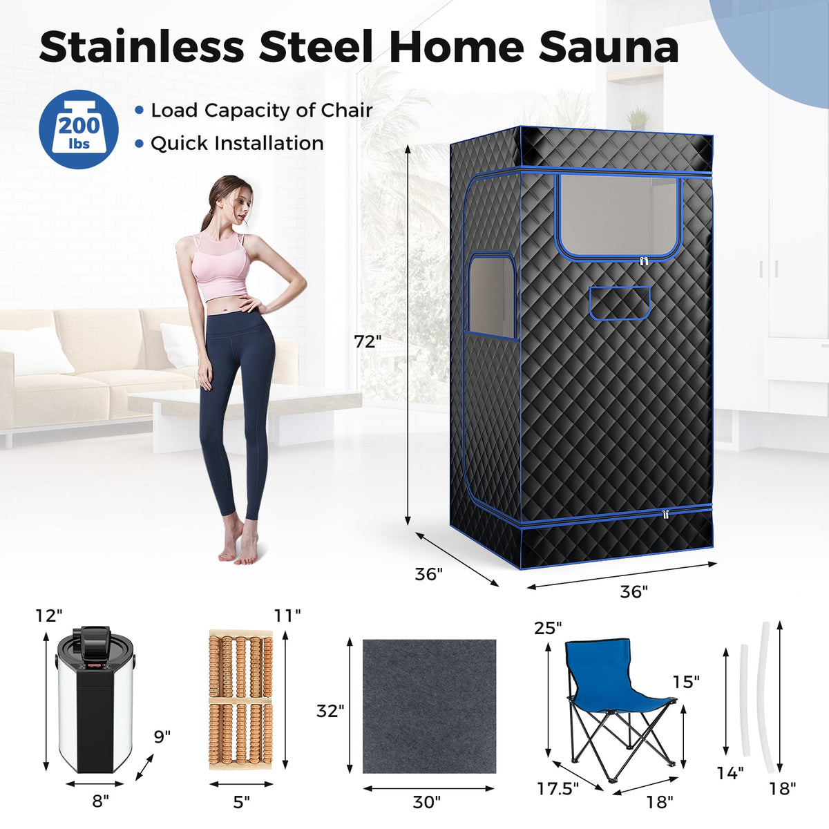 Portable Steam Sauna Tent with 3L Generator & Remote