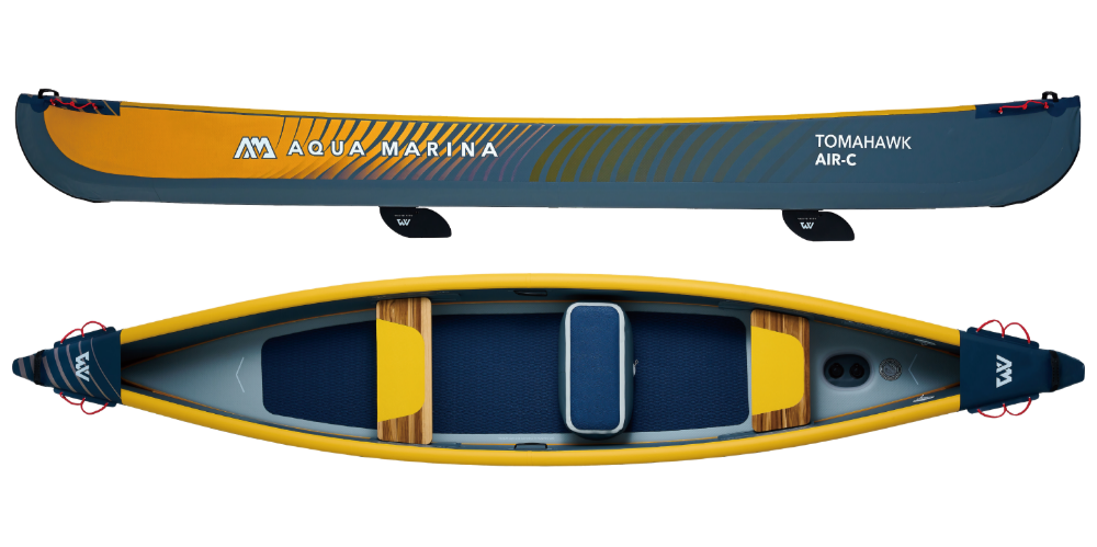 Inflatable kayak with carrying sleeve on a white background