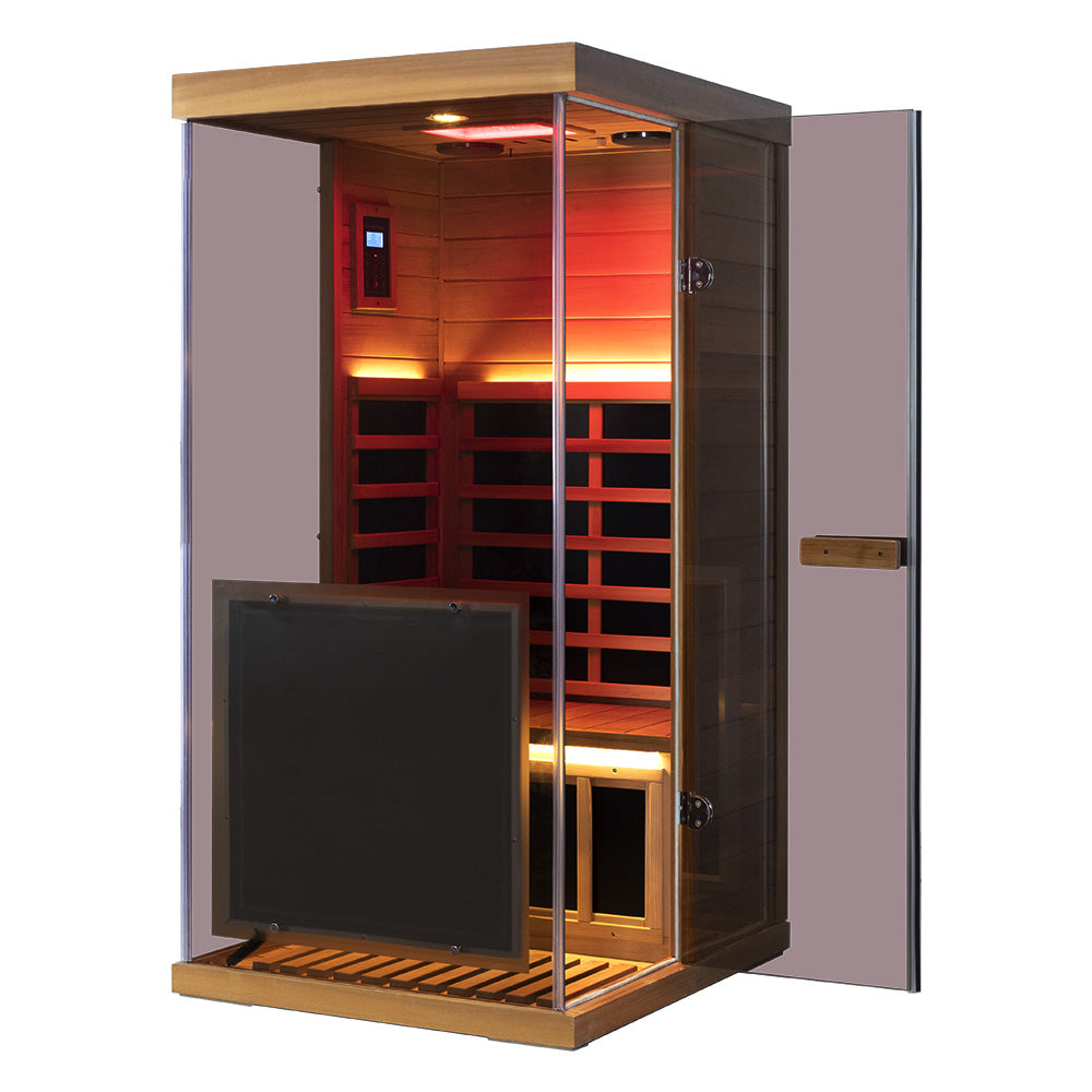 Wizzisaunas 909MX Panoramic Infrared Sauna – Smart App Control & 270° Glass Design