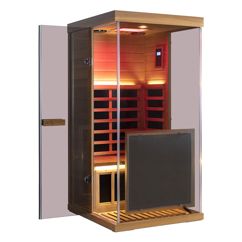 Wizzisaunas 909MX Panoramic Infrared Sauna – Smart App Control & 270° Glass Design