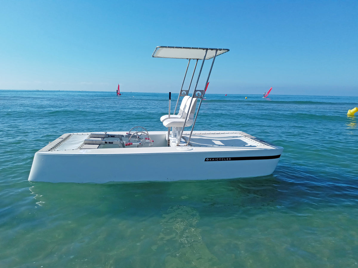 ZEN Pedal Boat – 4-Person Fiberglass Multihull with Optional Electric Motor
