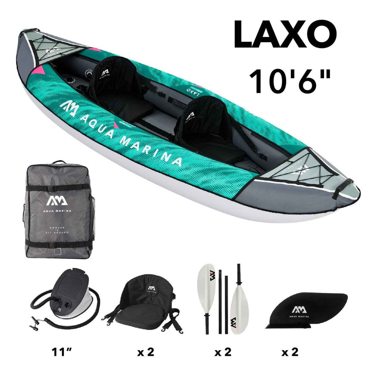 Aqua Marina LAXO 10'6" Recreational Inflatable Kayak – Stable, Comfortable & Portable Tandem