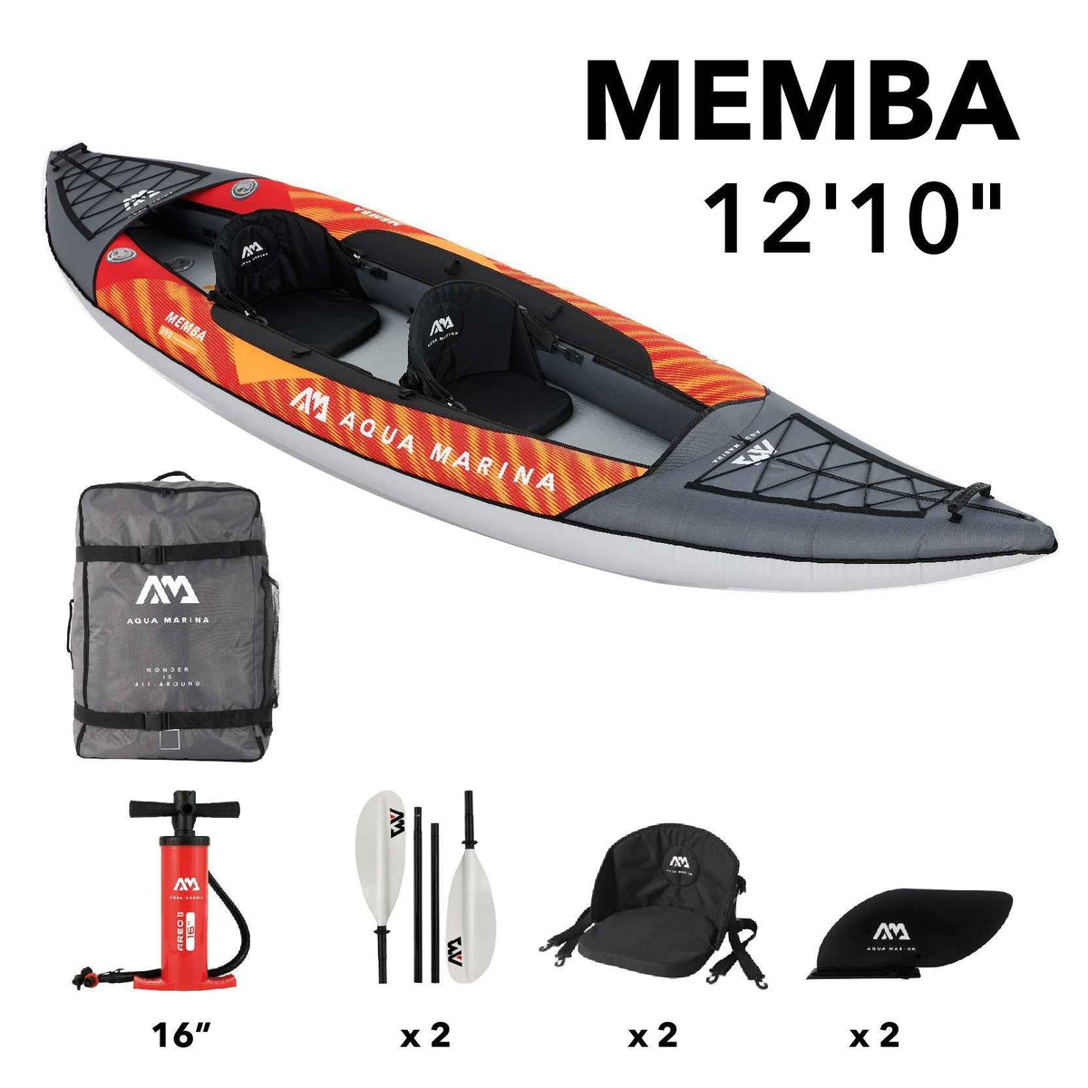 Aqua Marina Memba 12'10" Tandem Touring Inflatable Kayak – Efficient Long-Distance Touring