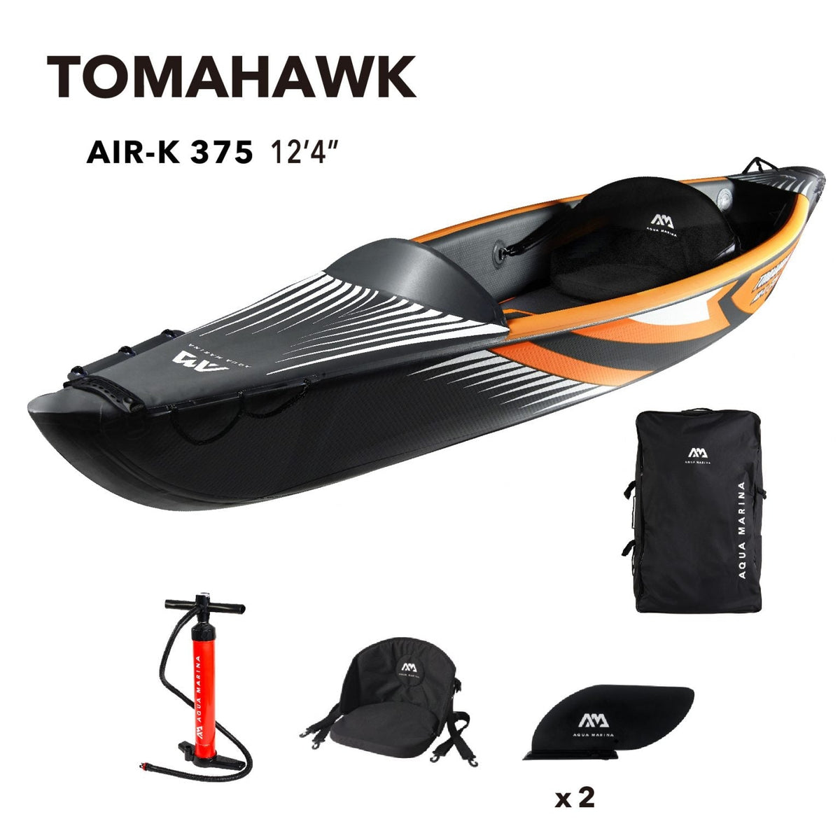 Aqua Marina TOMAHAWK AIR-K 12'4" Inflatable High Pressure Speed Kayak / Canoe - Aloha Swim Wellness