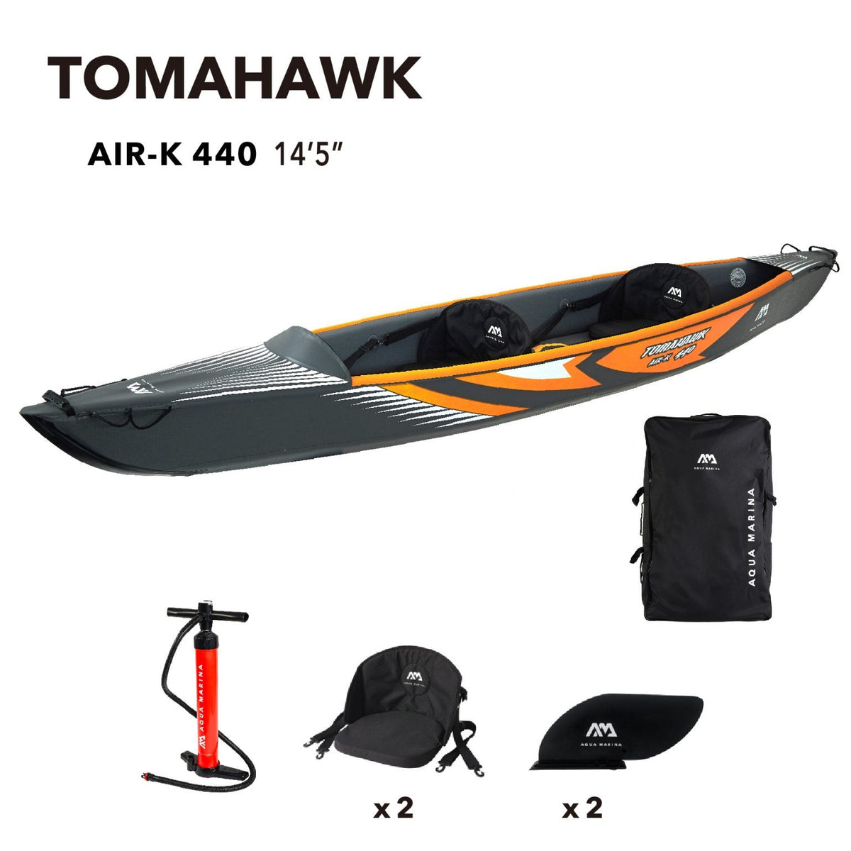 Aqua Marina TOMAHAWK AIR-K 14'5" Inflatable High Pressure Speed Kayak / Canoe - Aloha Swim Wellness