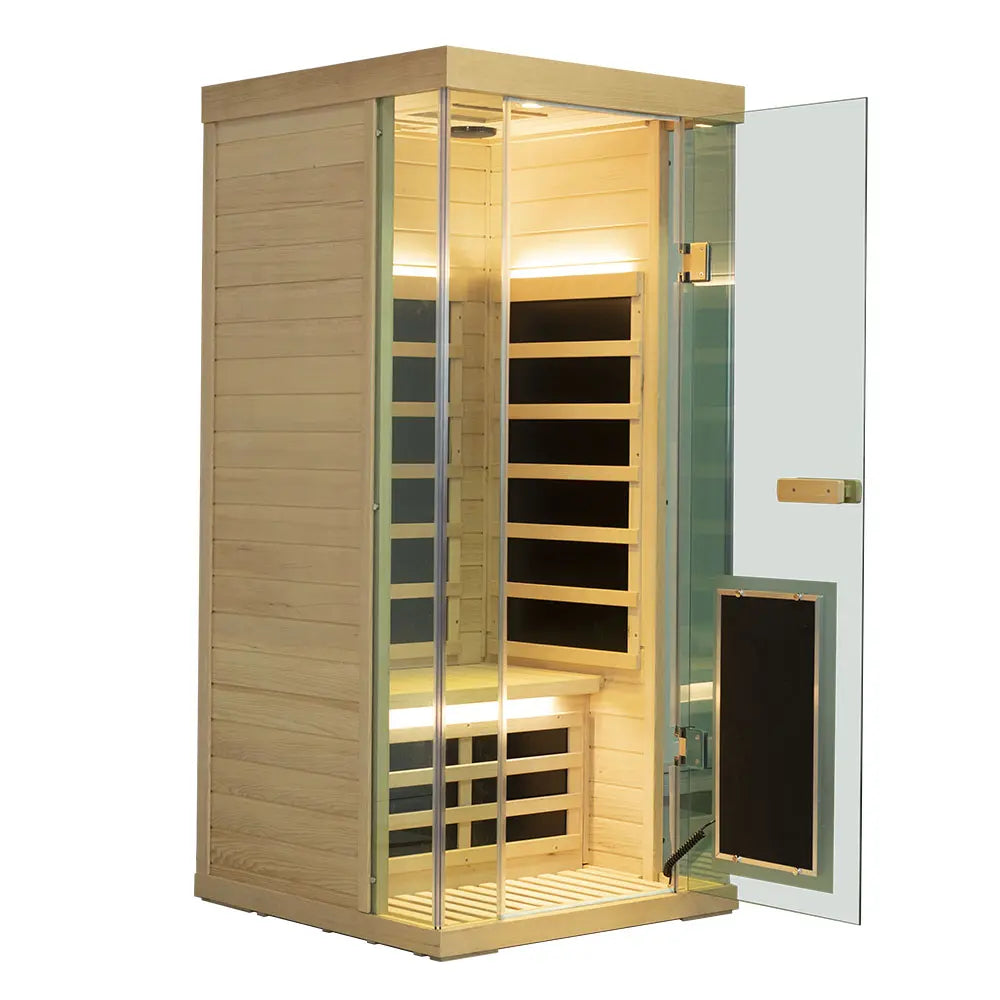 Single-Person Infrared Sauna – Compact Hemlock Wood Sauna for Home Wellness