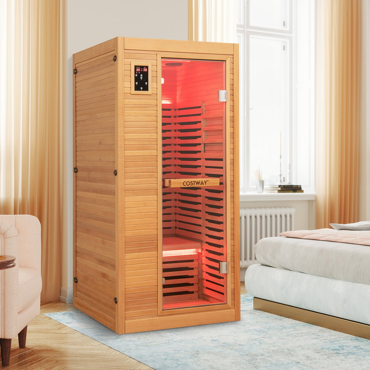Canadian Hemlock Infrared Sauna – 9 Carbon Heaters, Bluetooth Audio & Color LED Lighting