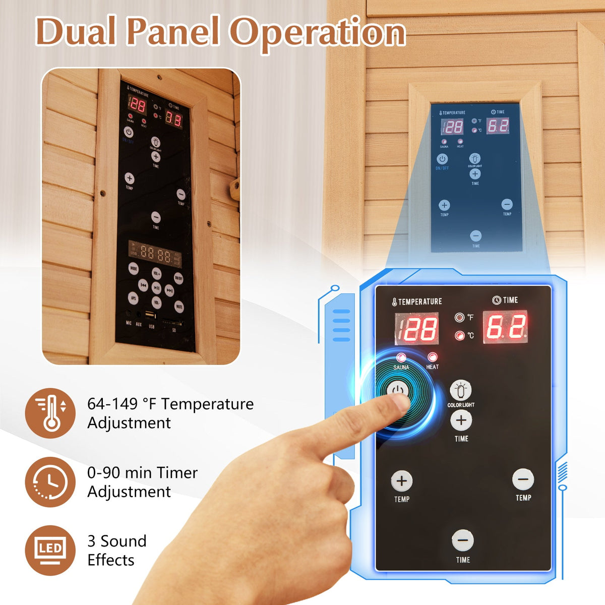 Canadian Hemlock Infrared Sauna – 9 Carbon Heaters, Bluetooth Audio & Color LED Lighting