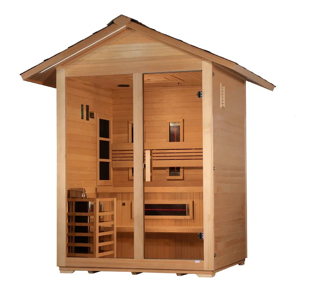 Golden Designs Carinthia GDI-8123-01 Outdoor Hybrid Sauna – 3-Person Infrared & Traditional - Aloha Swim Wellness