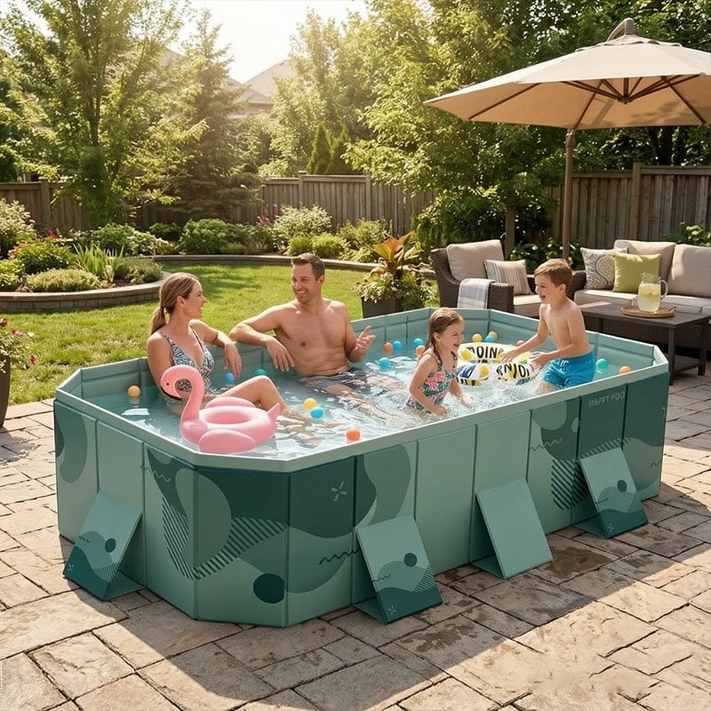 Large Foldable Rectangular Family Swimming Pool, Non-Inflatable Above Ground Pool, Easy Setup Outdoor Pool for Adults and Kids - Aloha Swim Wellness
