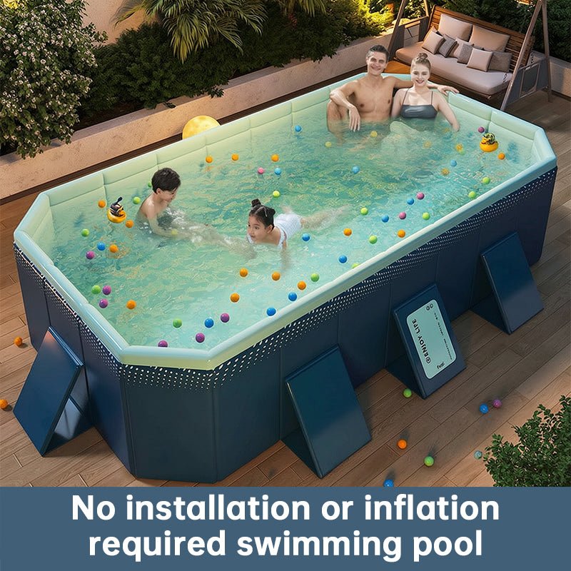 Large Foldable Rectangular Family Swimming Pool, Non-Inflatable Above Ground Pool, Easy Setup Outdoor Pool for Adults and Kids - Aloha Swim Wellness