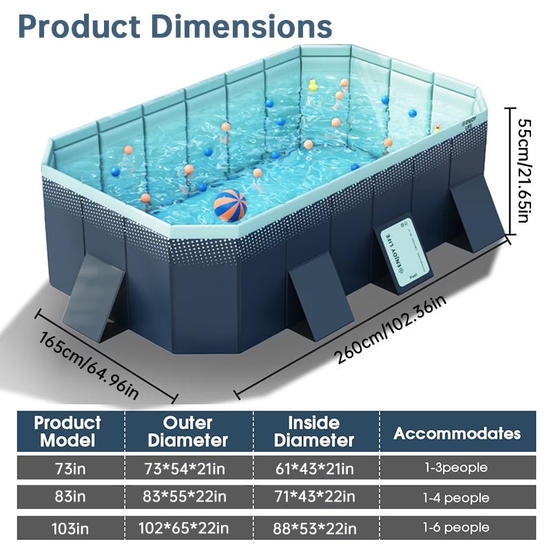 Large Foldable Rectangular Family Swimming Pool, Non-Inflatable Above Ground Pool, Easy Setup Outdoor Pool for Adults and Kids - Aloha Swim Wellness
