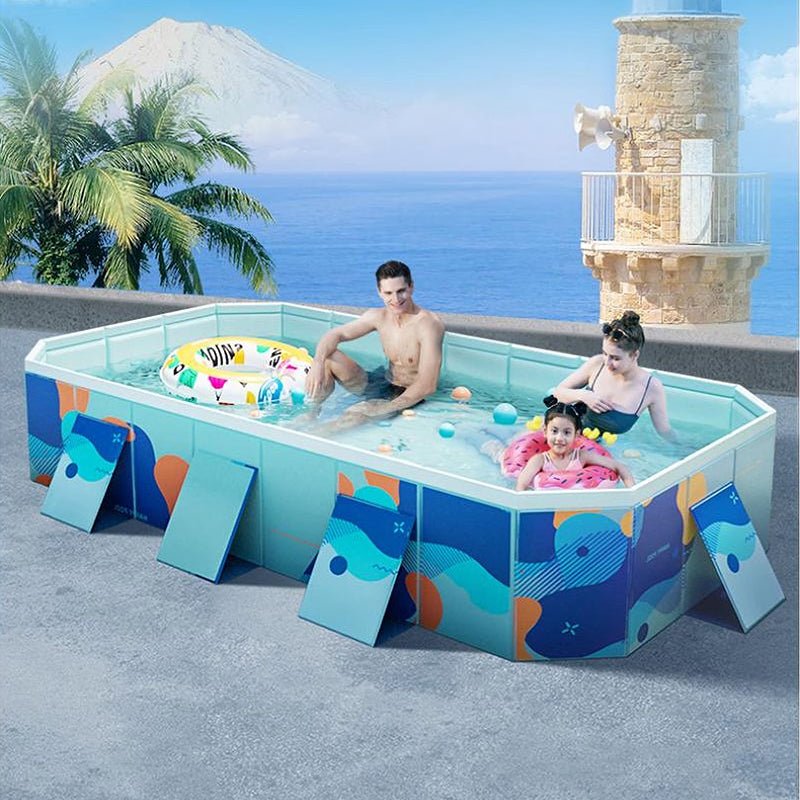 Large Foldable Rectangular Family Swimming Pool, Non-Inflatable Above Ground Pool, Easy Setup Outdoor Pool for Adults and Kids - Aloha Swim Wellness