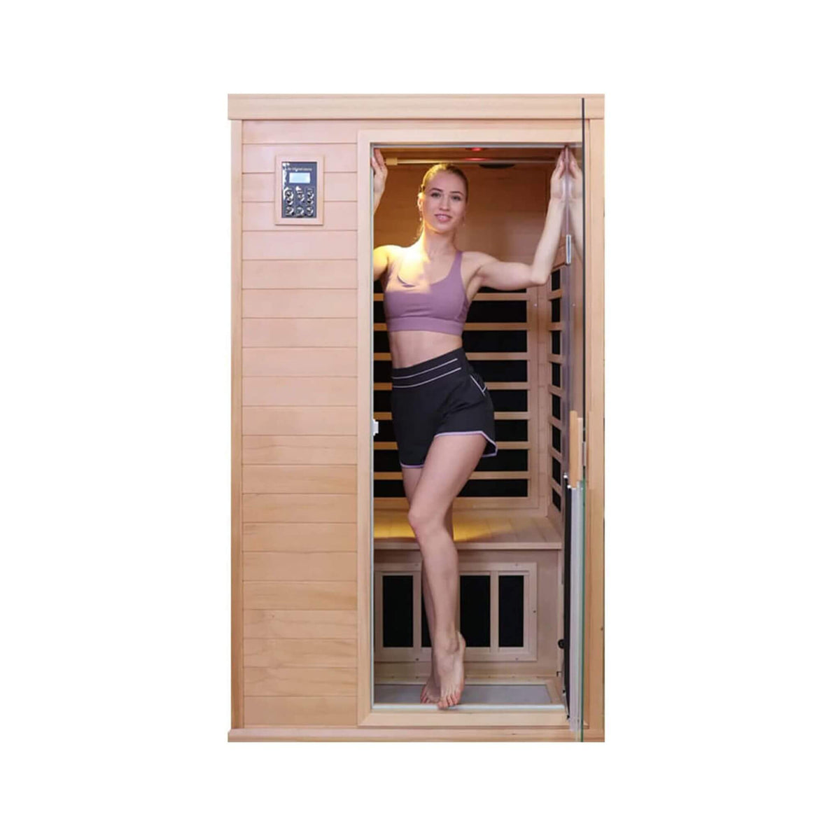 Premium Hemlock Wood 2-Person Infrared Sauna – Foot Heating, Bluetooth Audio & LED Lighting