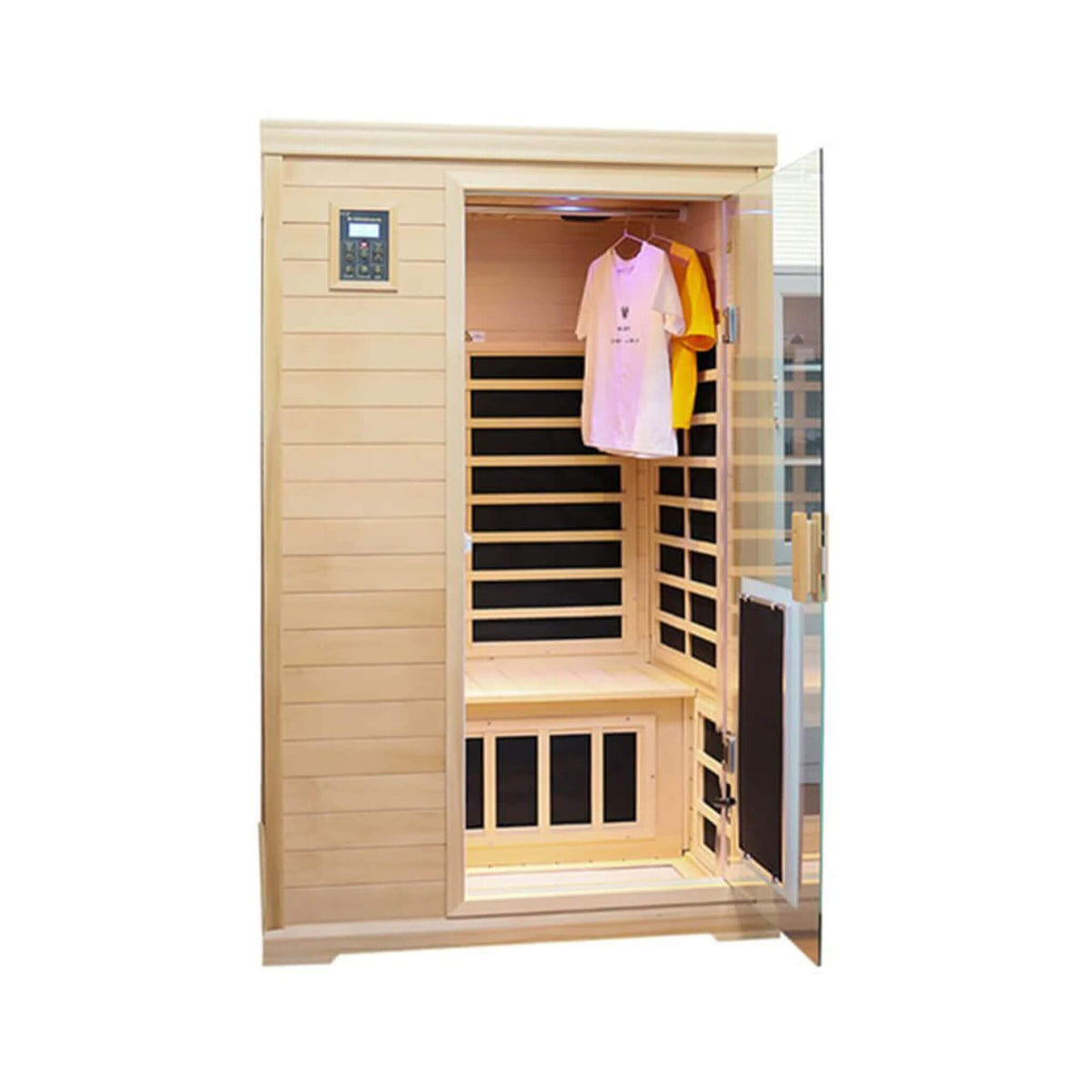 Premium Hemlock Wood 2-Person Infrared Sauna – Foot Heating, Bluetooth Audio & LED Lighting