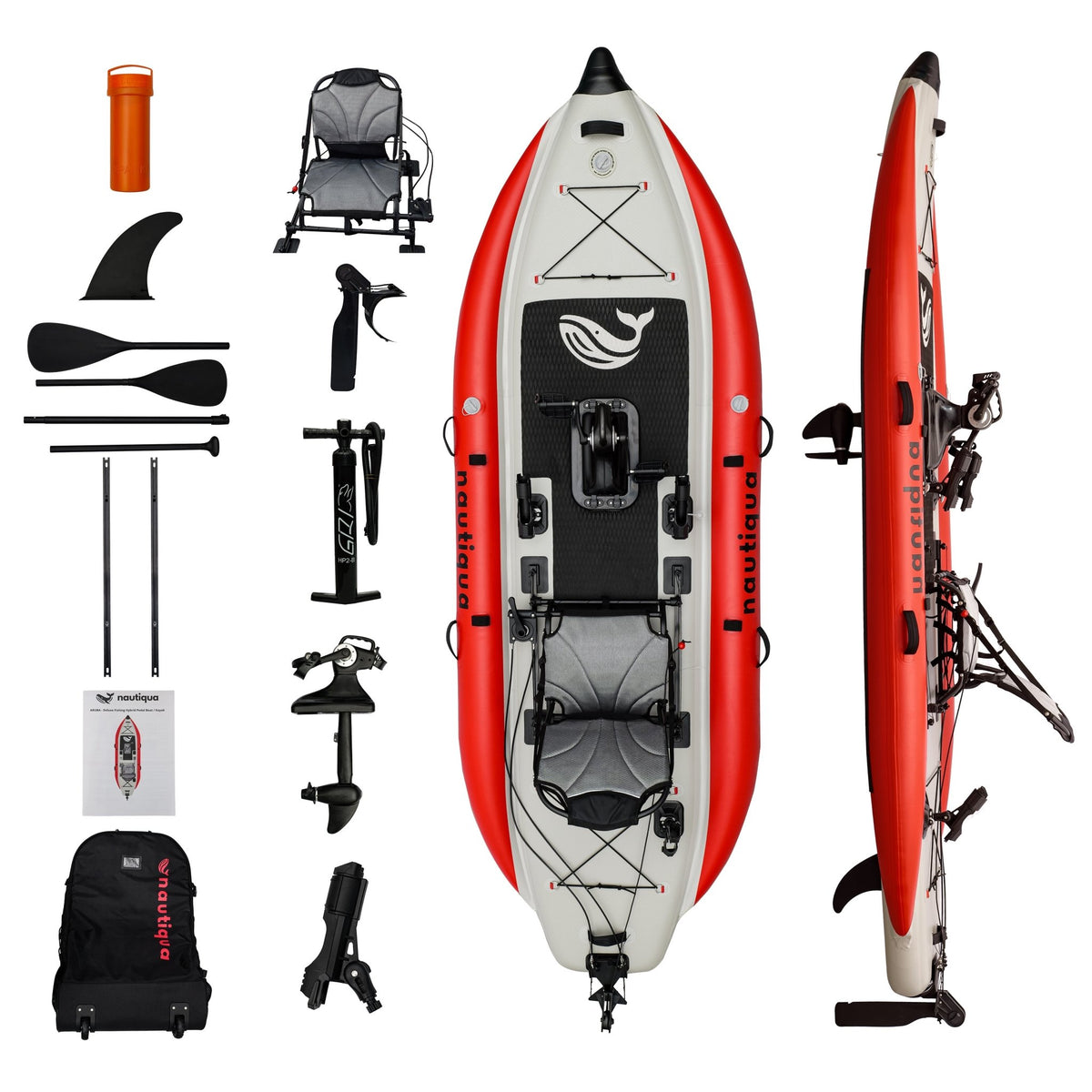 Nautiqua | ARUBA | Deluxe Paddleboard Fishing Pedal Kayak | Red - Aloha Swim Wellness